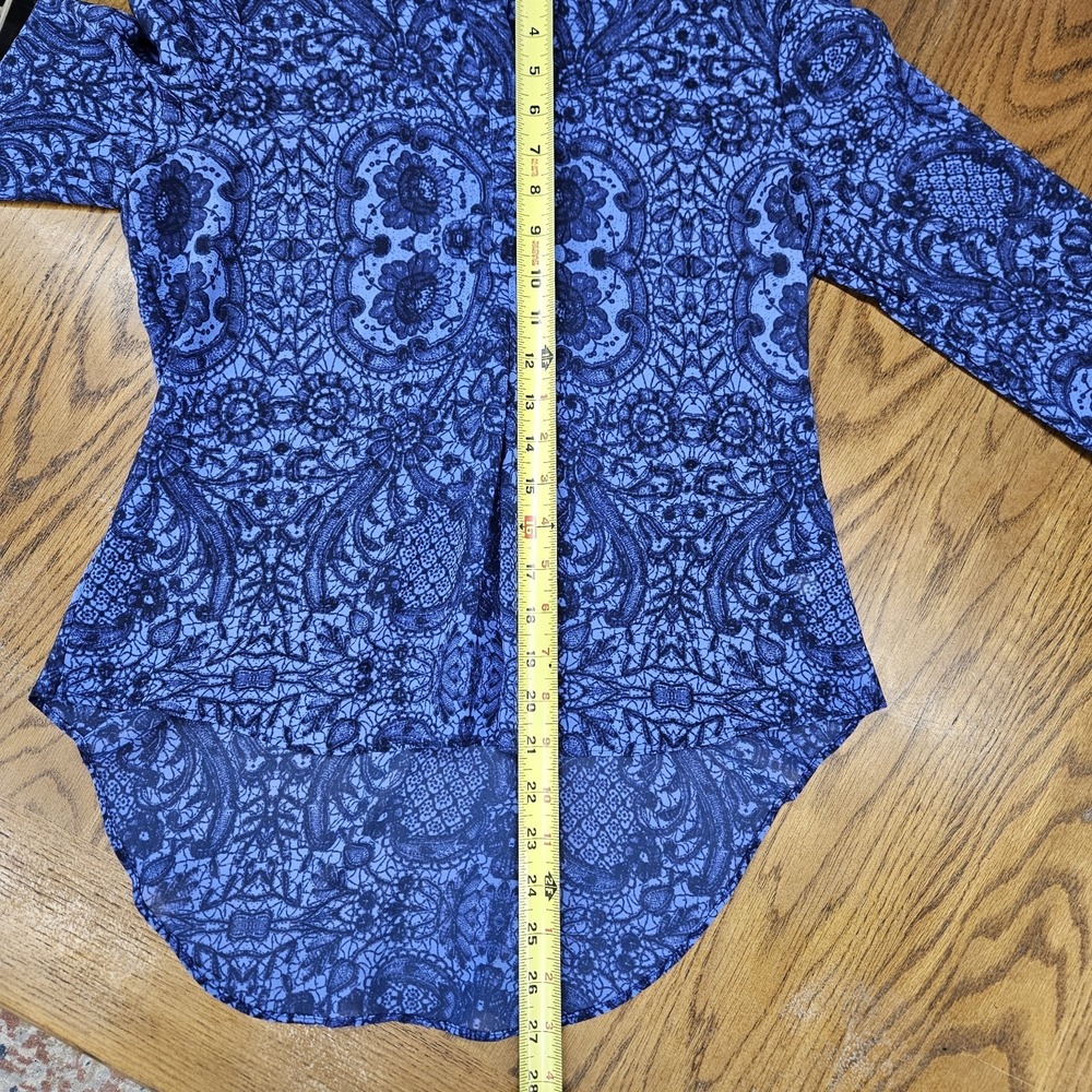 Jlo Jennifer Lopez Blue Chiffon Sheer Top Small Flowy Popover High Low Blouse - Picture 8 of 11